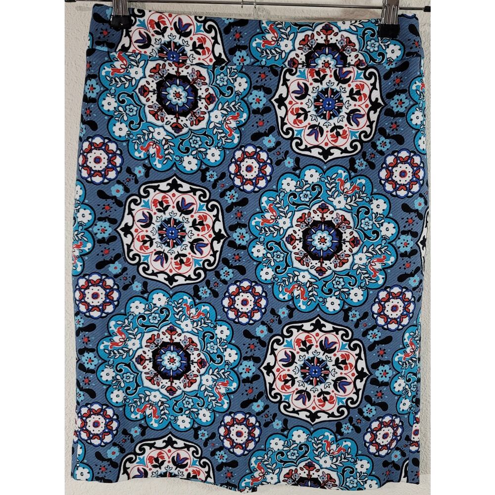 Loft Blue Floral Print Pencil Mini Skirt 2 Lined Lightweight Soft Flat Front